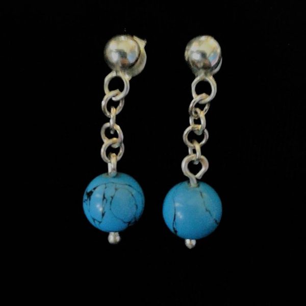 Aretes de plata cadena y turquesa celeste
