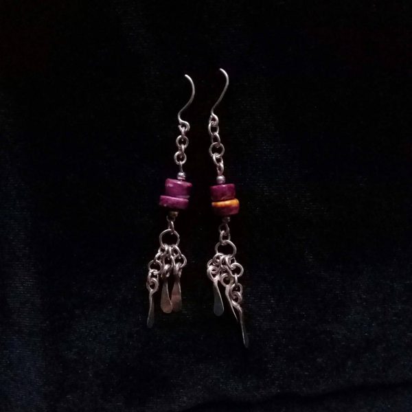 Aretes de plata spondylus y placas colgadas