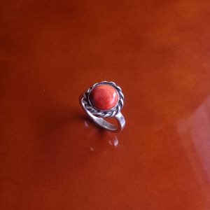 Anillo de plata spondylus naranja borde entorchado