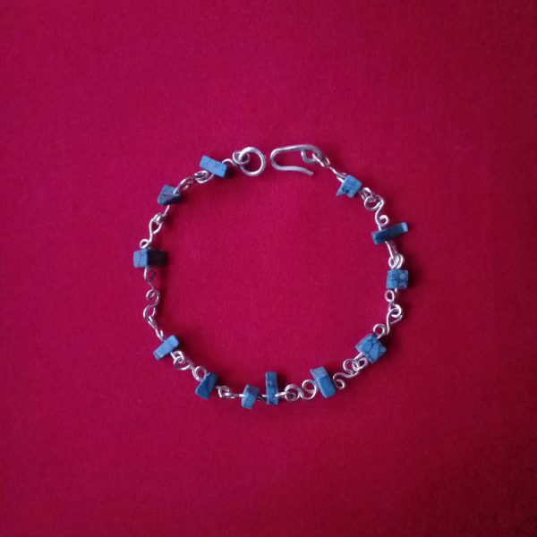 Pulsera de plata eslabones dobles con turquesa