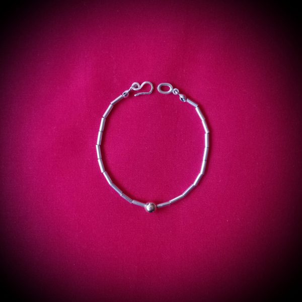 Pulsera de plata tubos y esfera de oro