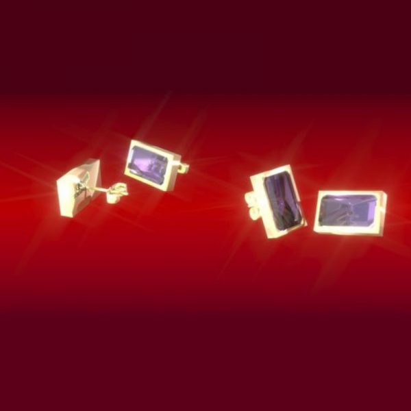 Aretes de Oro rectangulares con amatista Aretes de Oro rectangulares con amatista
