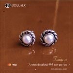 "Tiziana” Aretes de plata 999 tipo topo y perlas