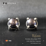 "Nefertiti" Aretes de plata 999 con perlas negras