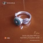 "Piera" Anillo de plata 999 con espirales y turquesa verde